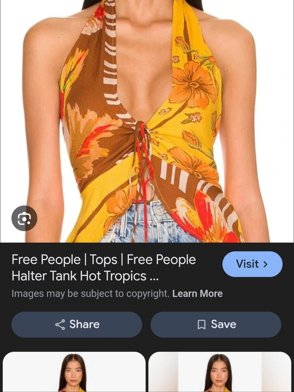 Free People "Hot Tropics" Cami Yellow and Brown Floral Cinched Tank